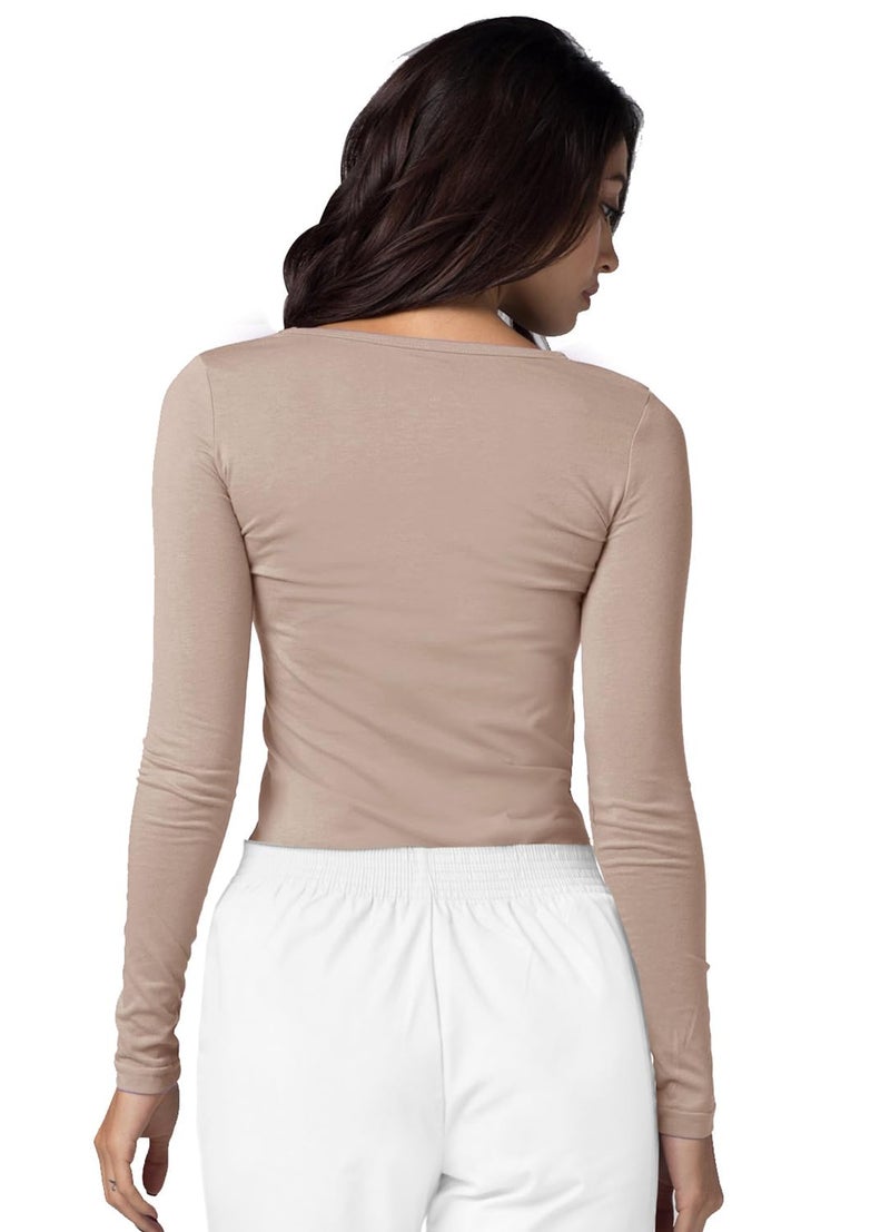 Adar Uniforms Underscrubs for Women - Long Sleeve Comfort Tee - 2900 - Khaki - L - Image 2